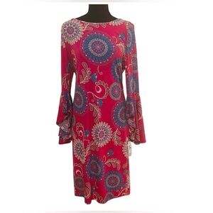 NWT! GORGEOUS Shelby & Palmer Hot Pink Bell Sleeve Sheath Dress - 14